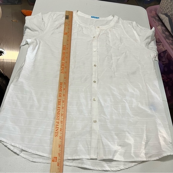 J. McLaughlin White Cotton Button Front Blouse Large Q2 - Picture 5 of 6